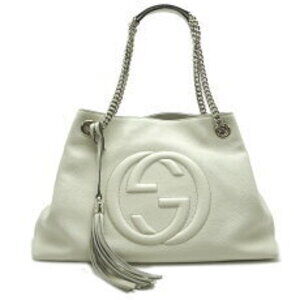 Gucci Soho Chain Tote Shoulder Bag Leather White